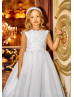 Beaded White Lace Tulle V Back Chic Flower Girl Dress